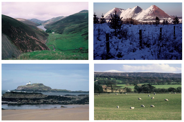 Four photographs of hills in Lothian