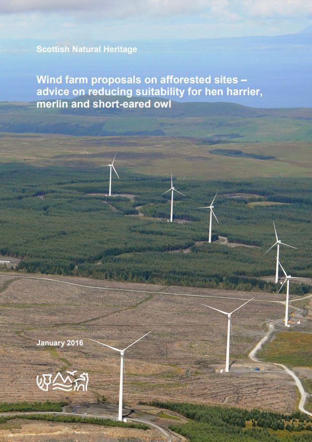 Wind farm proposals on afforested sites advice on reducing suitability for hen harrier, merlin and short-eared owl front cover