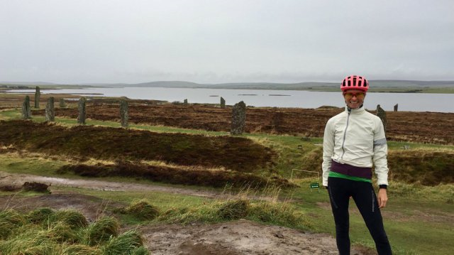 Francesca visits the Ring of Brodgar during CycleForNature.