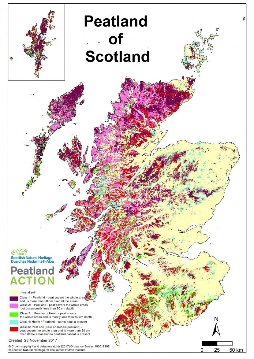 Scotland Peatland map - carbon class. ©SNH. For information on reproduction rights contact the Scottish Natural Heritage Image Library on Tel. 01738 444177 or www.nature.scot  
