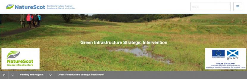 Green Infrastructure Fund logo placed at the same level as ERDF logo on left hand corner, of equivalent size.