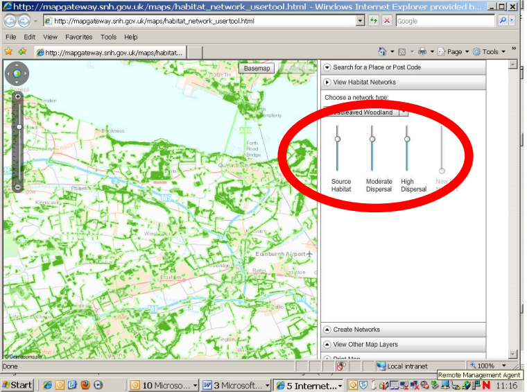 GIS Tool - Screenshot of fade habitat and networks