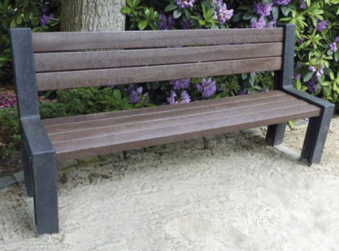 Photograph of a bench designed to resemble one made from wood and metal.