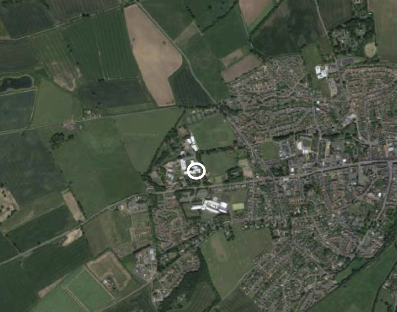 Aerial photograph of Cupar with the office location marked