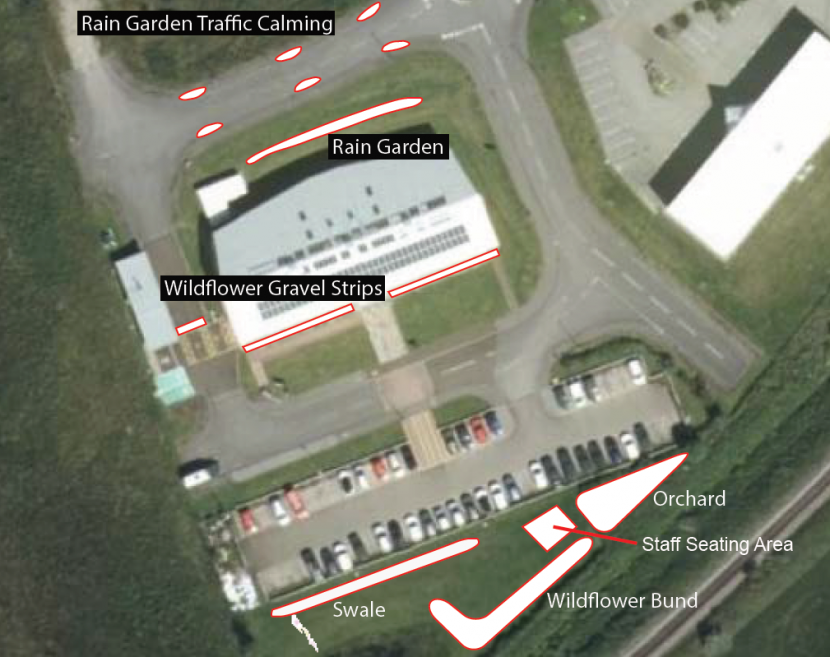 Aerial photograph of the Golspie office showing the proposed project locations. 