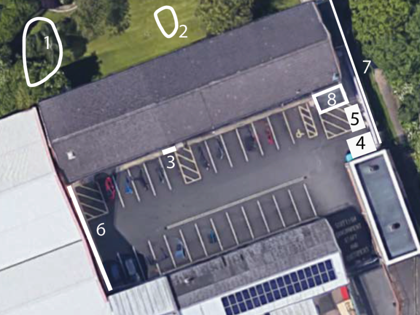 Aerial photograph of the Hamilton office showing the suggested project locations. 
