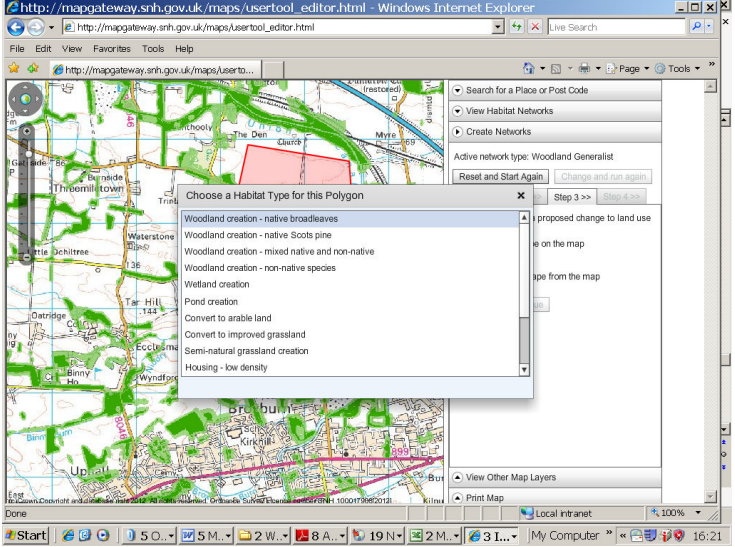 GIS Tool - Screenshot of assign a land use choice