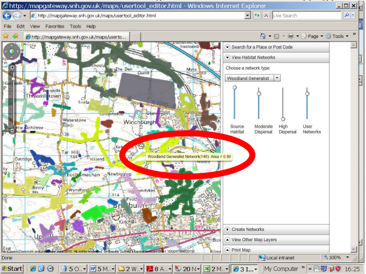 GIS Tool - Screenshot of size of network