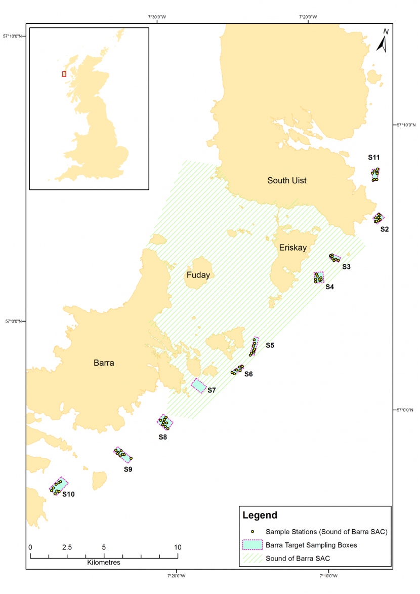 Map of 2018 sample stations in the vicinity of the Sound of Barra SAC