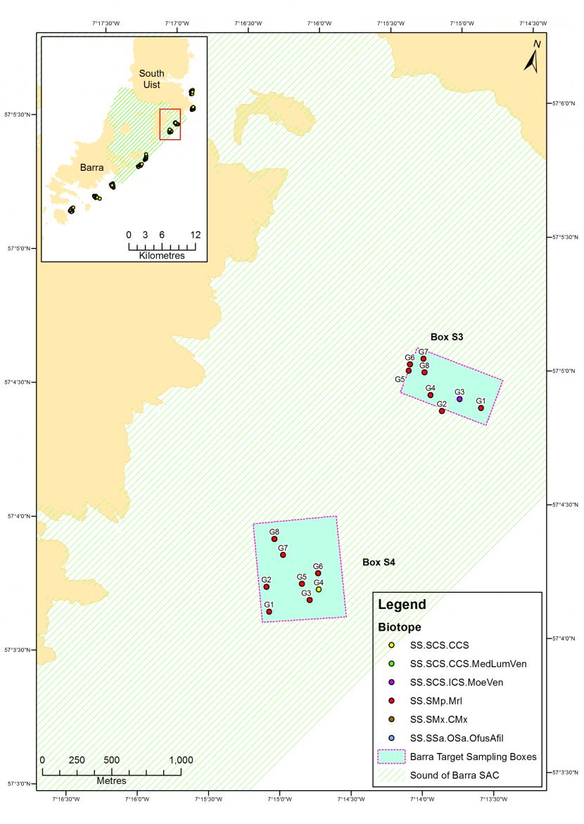 Distribution of biotopes at the Sound of Barra SAC (box S3 and S4) from the 2018 grab sample survey