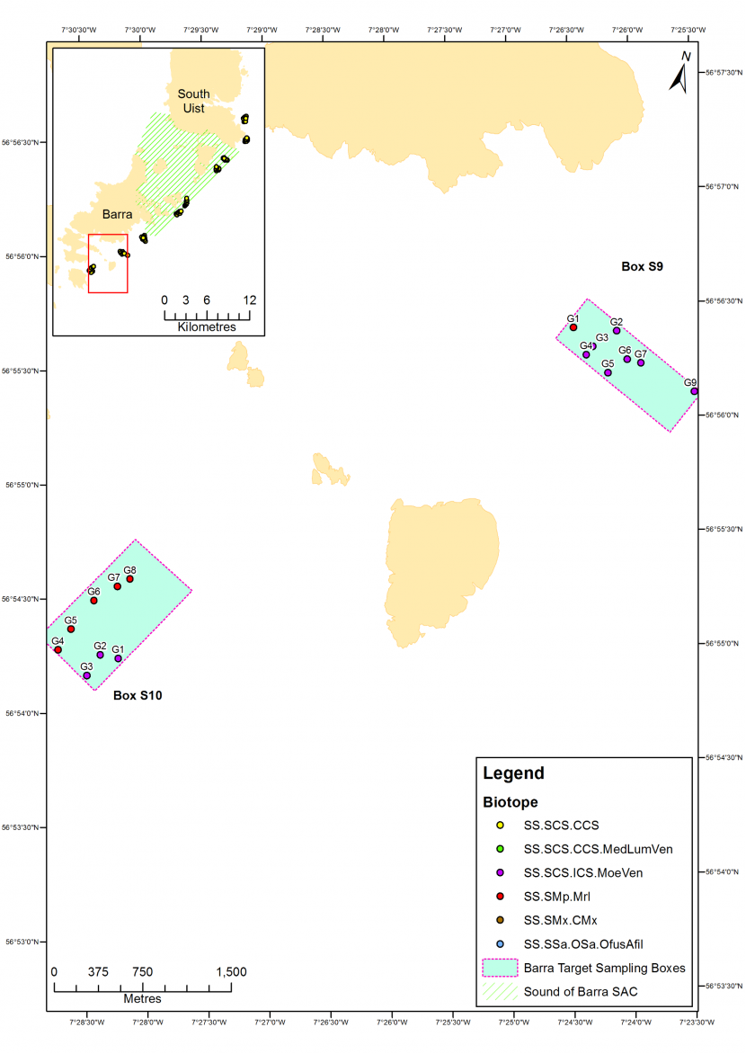 Distribution of biotopes at the Sound of Barra SAC (box S9 and S10) from the 2018 grab sample survey