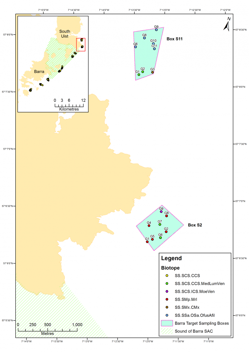 Distribution of biotopes at the Sound of Barra SAC (box S11 and S2) from the 2018 grab sample survey