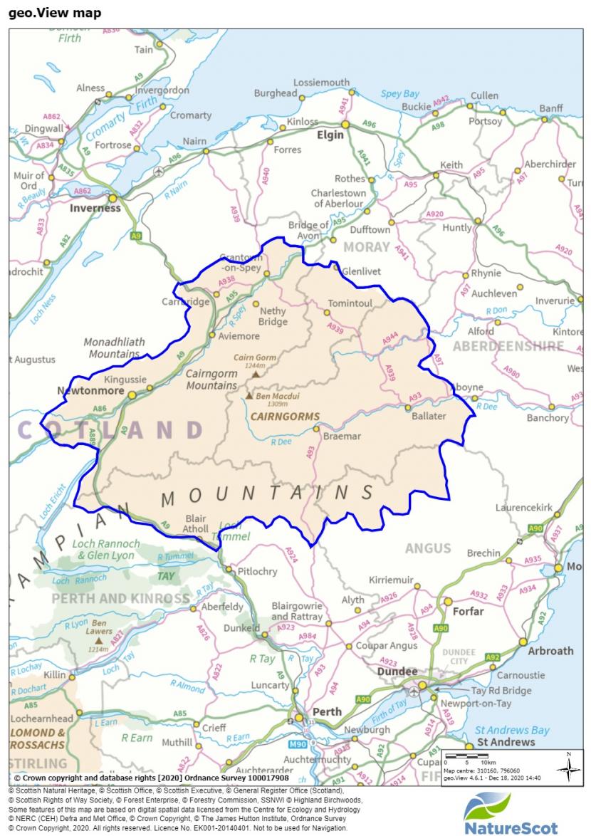 Map showing the Cairngorms National Park, as referred to in this report