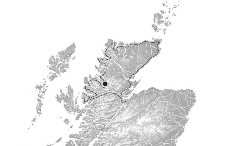 Map of Scotland showing location of Corrieshalloch Gorge NNR