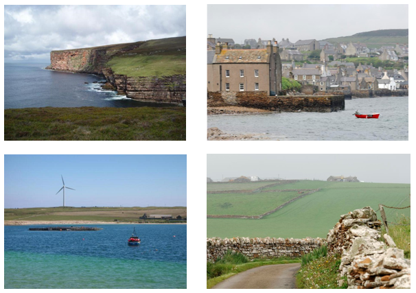 Title Page Photographs, clockwise from top left: Hoy SSSI, Little Rackwick, Stromness, Drystane dykes near Stromness, and Orkney aquaculture. 