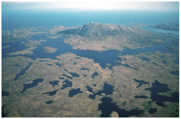 Aerial view of Loch Obisary and multiple lochan
