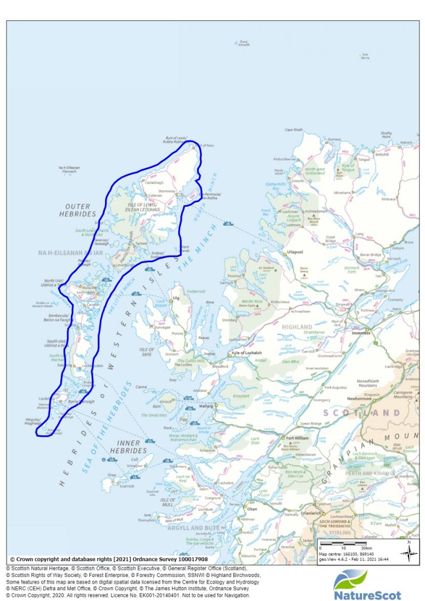 Map showing the area referred to in this report. This aligns with Comhairle nan Eilean Siar authority boundaries.