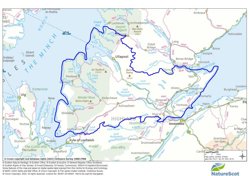 Map showing the area referred to in this report which stretches from Enard Bay to Loch Carron in the west and from the Dornoch Firth to the Black Isle in the east