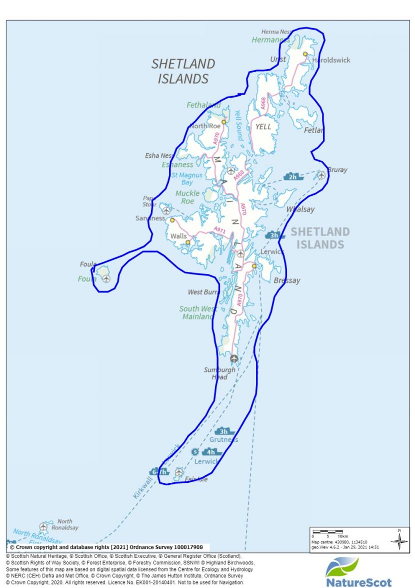 Map showing the Shetland area