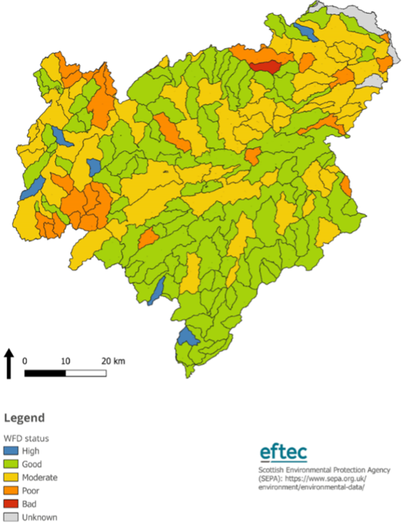 Map of surface water body condition across the Scottish Borders 