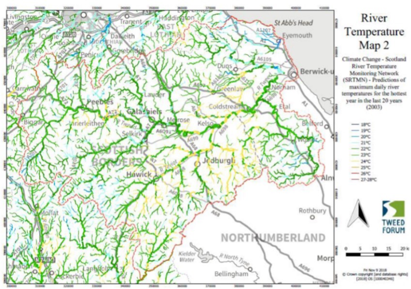 Illustrative map of riverine heat stress 