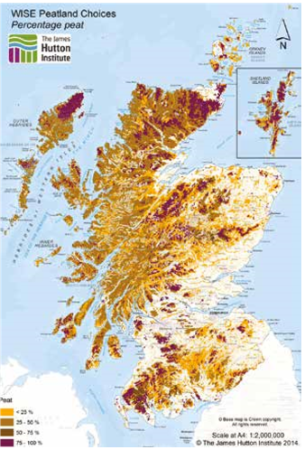 Map showing proportion of land covered by peat across Scotland