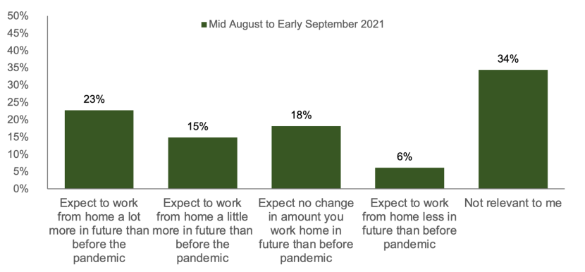Expectations for working patterns in future compared to before the pandemic