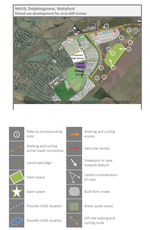 Map showing aerial view of mixed use development at Wallyford