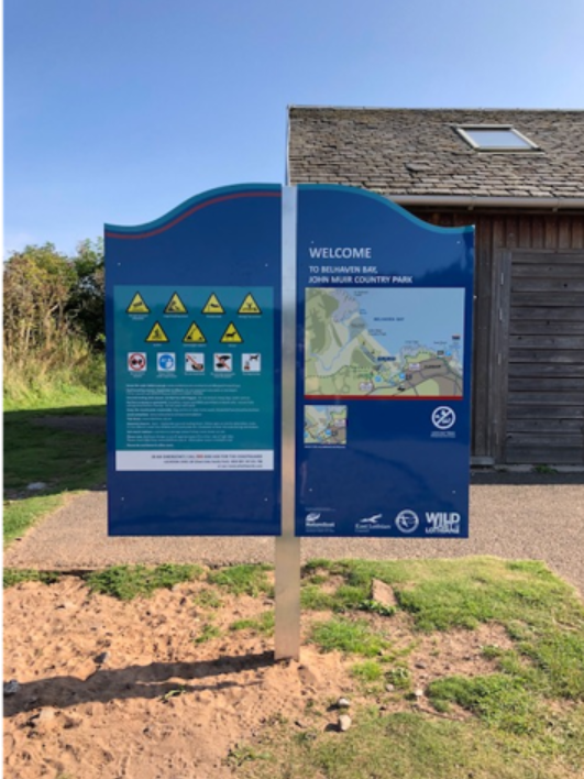 2 new blue signs at John Muir Country Park