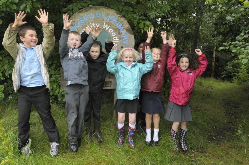 Pupils in woodland in schoolgrounds