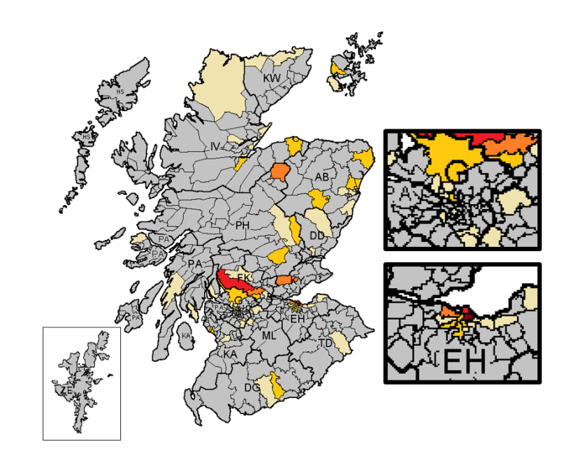 Map of Scotland's districts showing where respondents were located. 