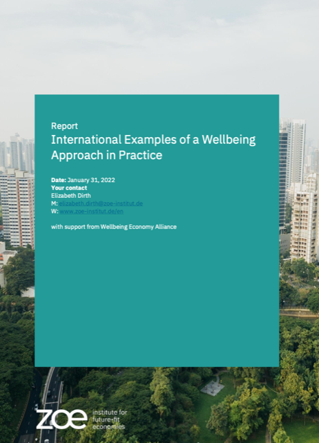 Front cover image for report on International Examples of a Wellbeing Approach in Practice