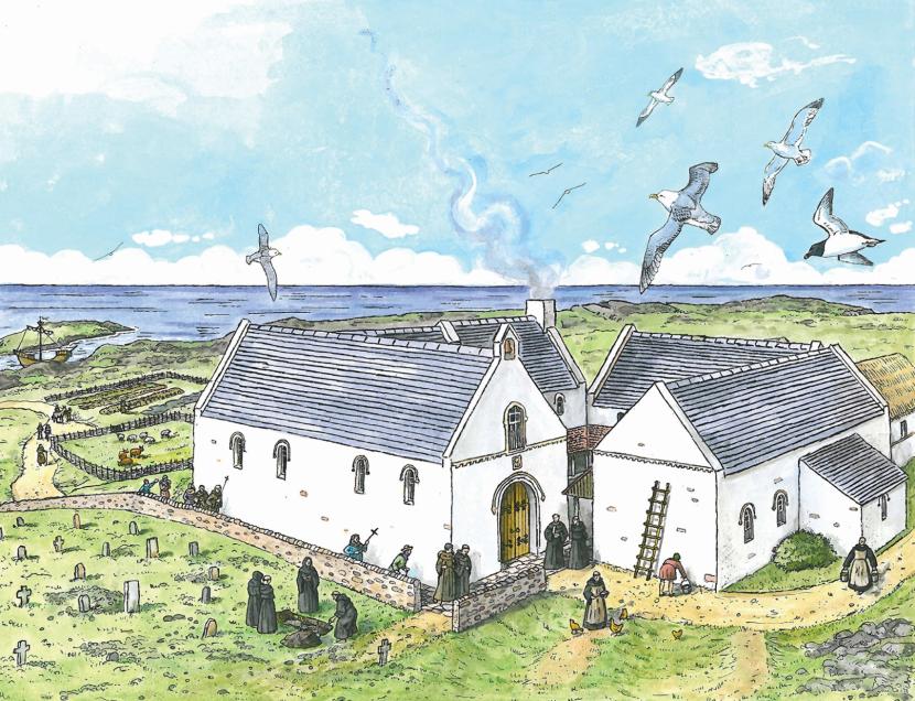 Illustration of monastic life on the island