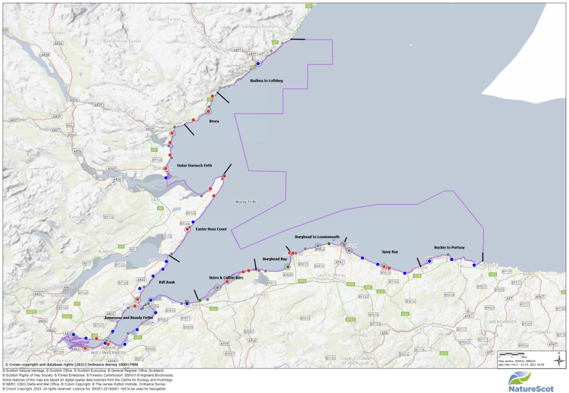 Map of the Moray Firth SPA showing count sectors