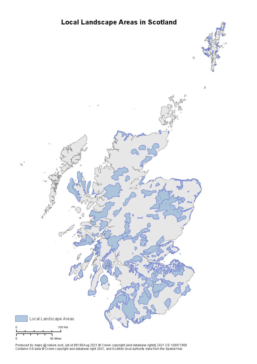 Map showing locations of Local Landscape Areas in Scotland in 2017.