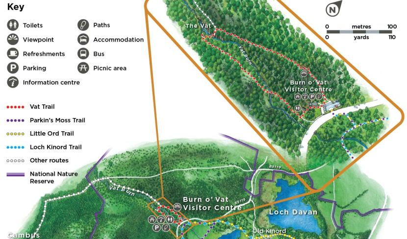 Muir of Dinnet National Nature Reserve map close up illustration