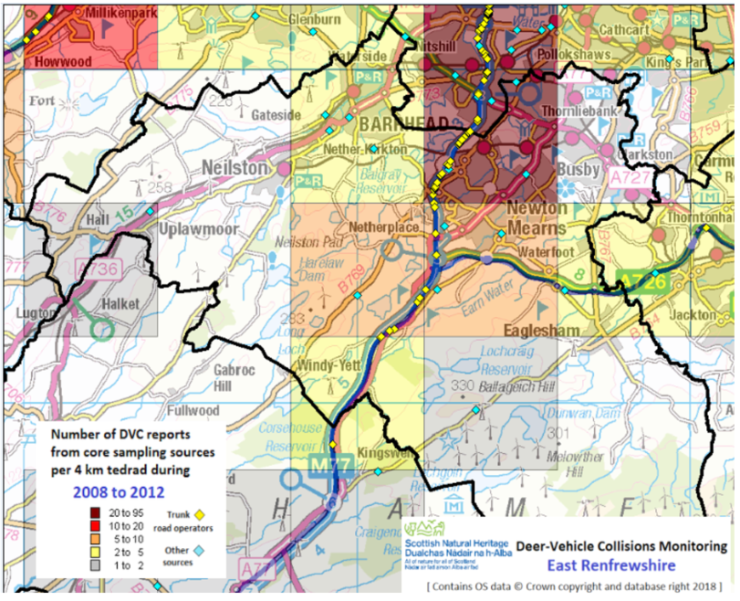 Deer Vehicle Collisions recorded in East Renfrewshire 2008 to 2012