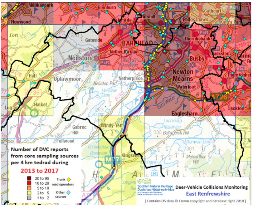 Deer Vehicle Collisions recorded in East Renfrewshire 2013 to 2017