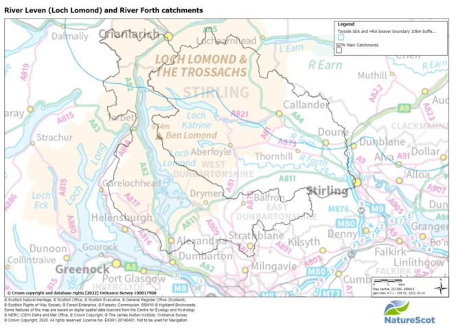 Map River Leven (Loch Lomond) and River Forth catchments