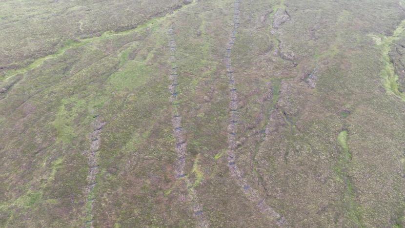 Peatland ACTION - Aerial image of completed wave damming and zipping.