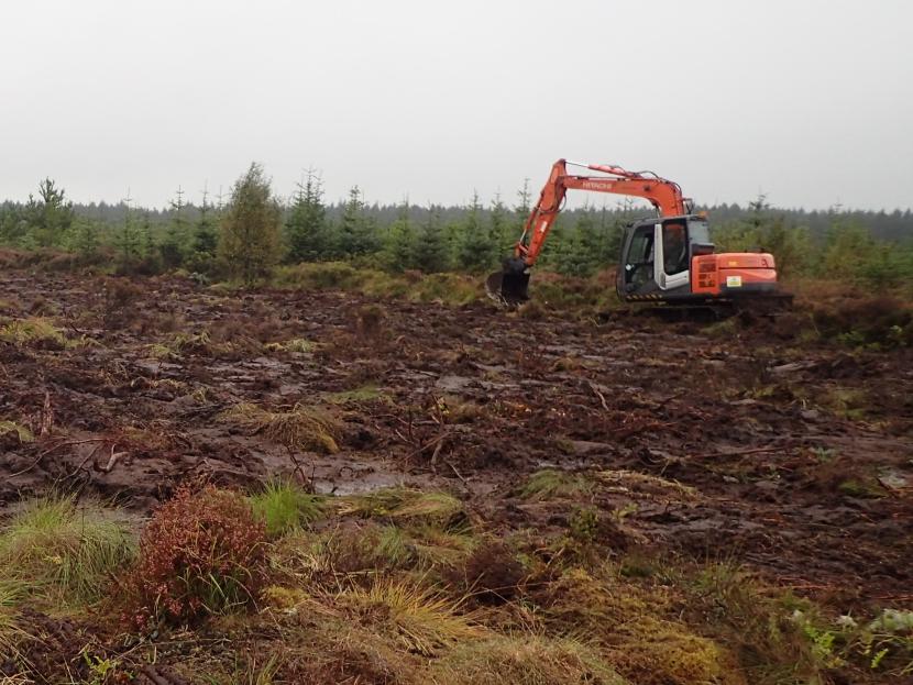 Machine operator ground smoothing at Moss of Cree a NatureScot Peatland ACTION restoration site.
