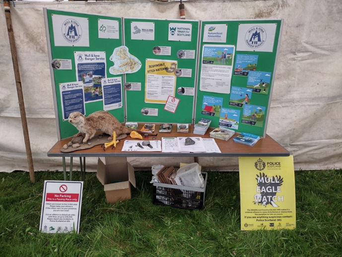 Information panels regarding otters and eagles and the outdoor access code on Mull. 
