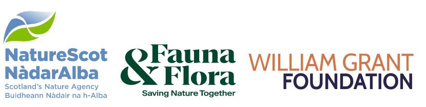 NatureScot, Fauna & Flora, and William grant logos for Community-led marine biodiversity project pages