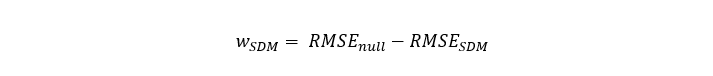 SDM weight w is the difference in RMSE between the null model and the SDM. 