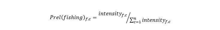 Equation for relative fishing intensity within a c-square.