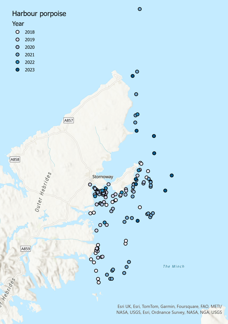 Map of north-east Lewis MPA location of harbour porpoise sights