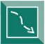 Arrow made up of dotted line, sloping down from left to right.