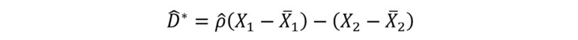 Equation for adjusting the observed change for the effect of regression to the mean.
