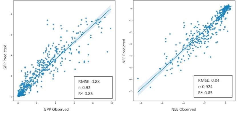 Two graphs side by side showing blue dots and lines.