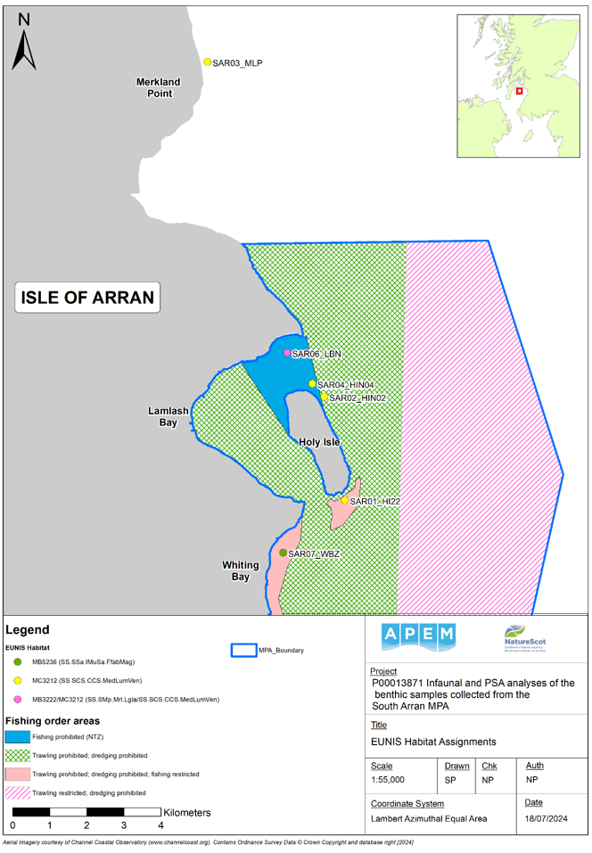 Map of South Arran showing distribution of infaunal habitats